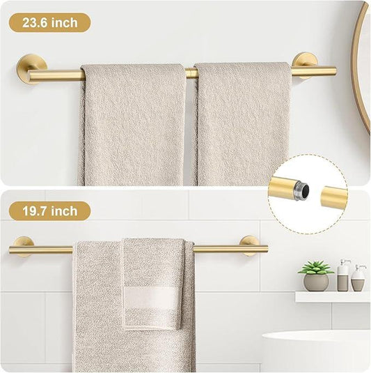 TURS Brushed Gold 8 Piece Bathroom Hardware Set, SUS304 Stainless Steel 24 Inch and 20 Inch Bath Towel Bar Set, Round Bathroom Accessories Kit Wall Mounted - ModernBath