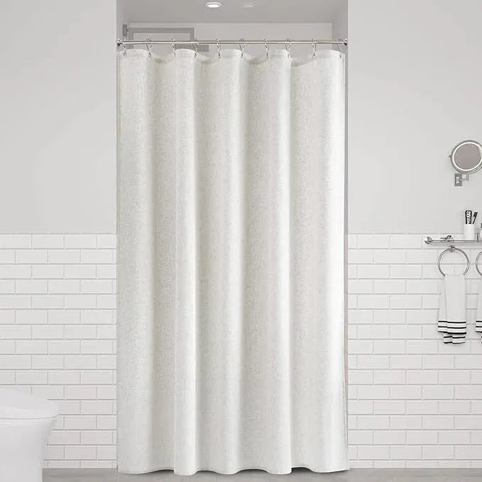 Naturoom 60 Inch Shower Curtain - Stall Narrow Half Linen Ultra Thick Fabric Shower Curtain Set with Hooks, Boho Farmhouse Rustic RV Camper Bath Curtains for Bathroom, Beige White, 60x72 - ModernBath