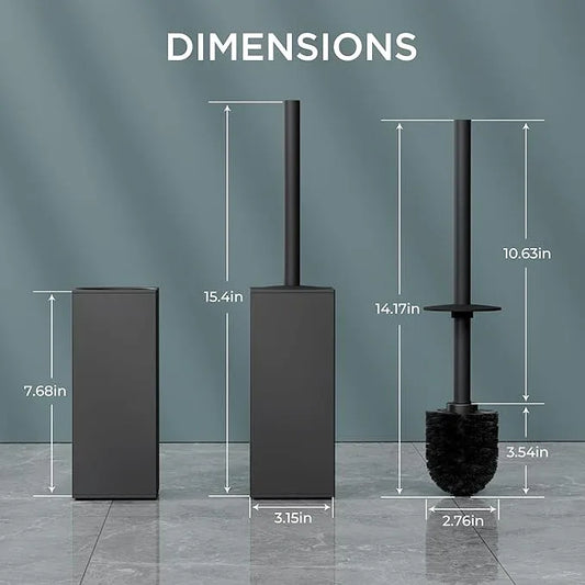 FORIOUS Toilet Brush and Holder Set, Heavy Duty 304 Stainless Steel Base Square and Long Handle for Bathroom Deep Cleaning, Drip-Proof, Space Saving for Storage, 2 Toilet Bowl Brush Head, Black - ModernBath