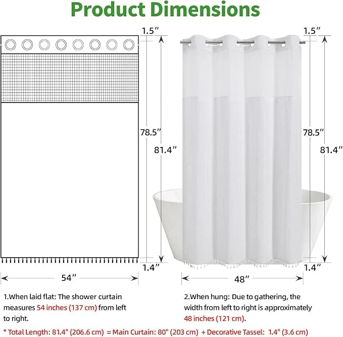 eachope No Hook Stall Shower Curtain with Snap-in Fabric Liner - 54x80 Heavy-Duty Linen Textured Striped Design,Narrow Rustic Modern Farmhouse Bohemian Bathroom Curtain,Water-Repellent,White - ModernBath