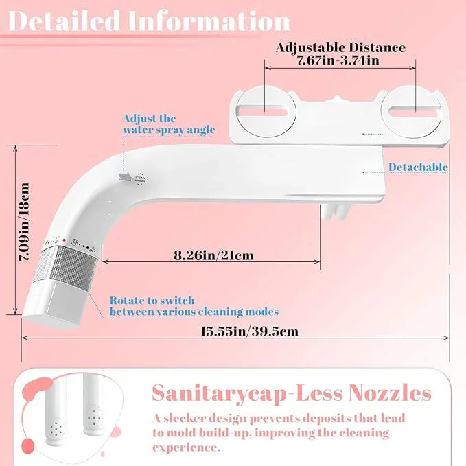 Bidet Attachment for Toilet,Non-Electric Ultra-Thin With,Rear/Feminine Wash,Self-Cleaning Dual Nozzles (Adjustable Angle), Adjustable Water Pressure, Cold Water Only, White - ModernBath