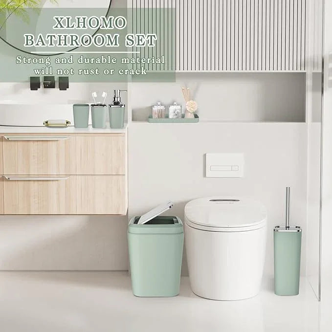 XLHOMO Bathroom Set, Sage Green Bathroom Accessories Set with Press-on Lid Bathroom Trash Can, Soap Dispenser, 10PC Bathroom Accessory Set for Home - ModernBath