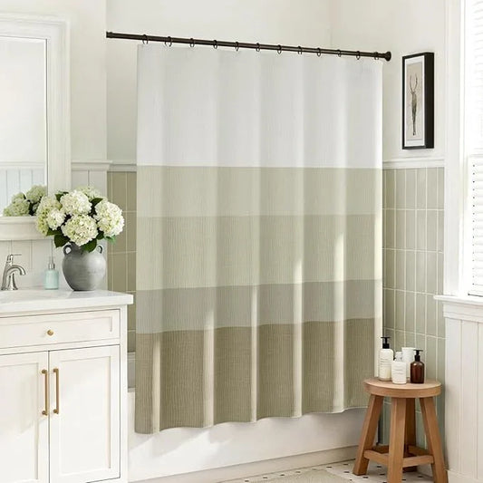 jinchan Ombre Wood Taupe Striped Shower Curtain Waterproof Fabric Bathroom Decor Minimalist Design Modern Neutral Gradual Color Water Resistant with 12 Metal Hooks 70x60 Inches - ModernBath