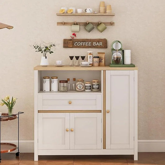 Storage Cabinet with Doors and Drawers,Kitchen Storage Cabinets,with Drawer and Adjustable Shelf(White) - ModernBath