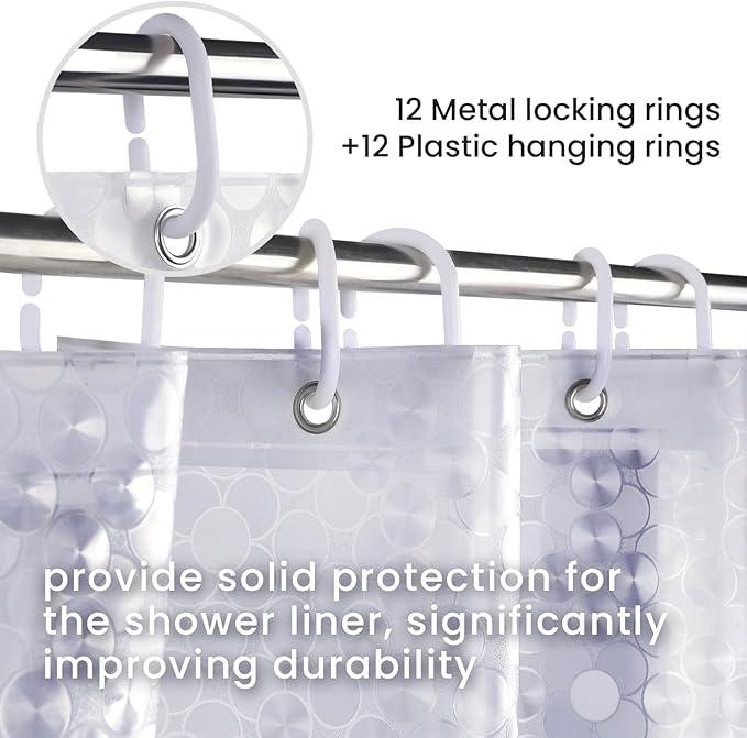 LiBa PEVA Shower Curtain Liner with 12 Plastic Rings, 8G Waterproof Shower Liner, 72x72 Inch Clear Shower Curtain with Magnets, Weighted Bathroom, 3D Clear Bubbles Pattern - ModernBath