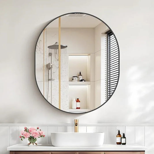 Bathroom Mirrors, 30" x36" Black Mirrors, Oval Vanity Mirrors, Metal Framed Wall Mounted Mirrors, Vertical/Horizontal Mirror for Bathroom Bedroom Entryway Living Room - ModernBath