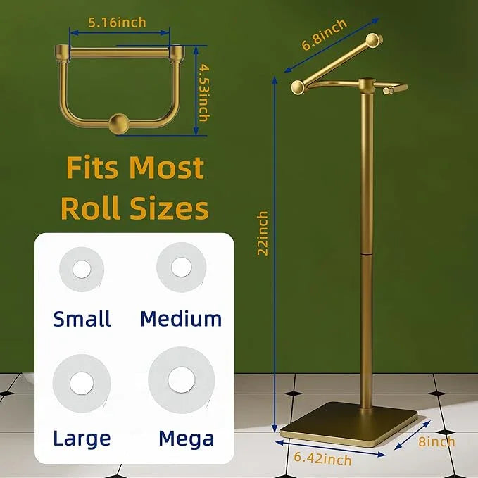 RUACQ Toilet Paper Holder Stand, Bathroom Toilet Paper Roll Holder Free Standing, Toilet Tissue Holder Stand with Post Pivoting Design, Stable Weighted Base, SUS304 Stainless Steel (Brushed Gold) - ModernBath