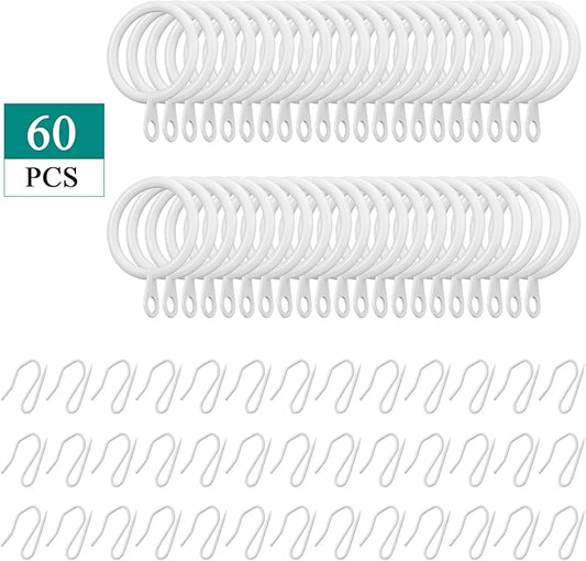 Hotop 30 Pcs Metal Drapery Curtain Rings 0.98/1.26/1.65 inch Interior Diameter and 30 Pcs Hanging Curtain Drapery Pin Hooks for Window Door Shower (White,42mm)
