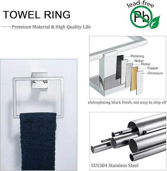 TNOMS Bathroom Hardware Accessories Set Polished Chrome Towel Bar Sets Include Towel Bar Towel Holder Toilet Paper Holder Towel Hook,5 Pieces Stainless Steel Wall Mounted - ModernBath