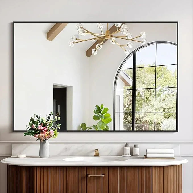 COFENY Black Bathroom Mirror for Wall, 30x48 Inch Rectangle Mirrors with Metal Frame, Modern Vanity Wall Mirror Decor for Bathroom Living Room, Entryway Hangs Horizontal or Vertical - ModernBath