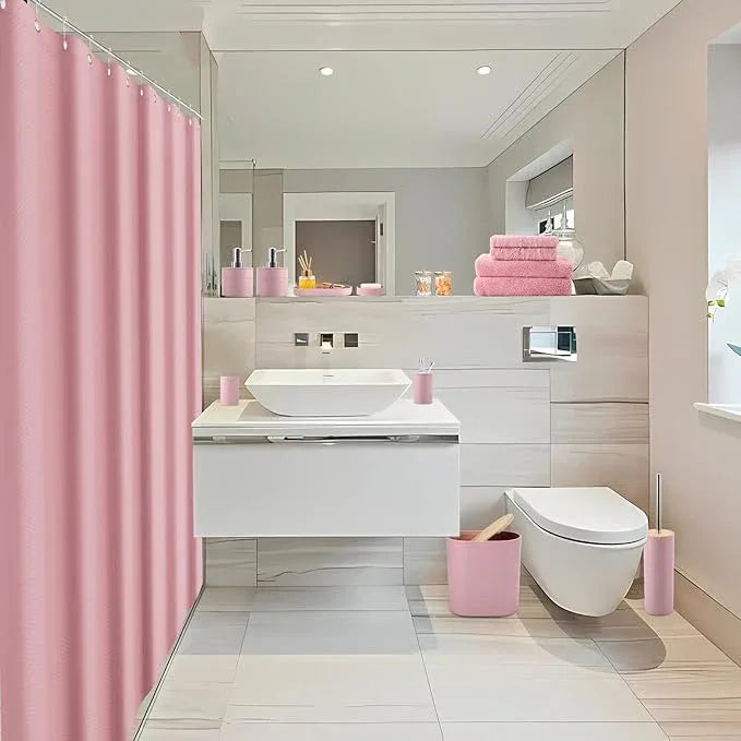 XLHOMO Pink Bathroom Accessories Set, Bathroom Sets with Shower Curtain, Bath Towel Set, Pink Shower Curtain Set with Bathroom Trash Can, Soap Dispenser, Soap Dish for Home Decor - ModernBath