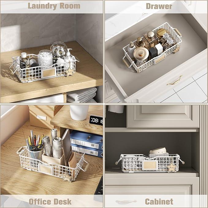 Bathroom Organizer Basket with Handle, Bathroom Decor Organizer - Bathroom Organizers and Storage - Exquisite Vanity Organizer for Skincare - Bathroom Counter Tray for Organizing - White - ModernBath