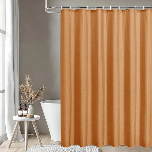 THAIGEE 2-in-1 Waterproof Fabric Shower Curtain or Liner,Linen Textured,Breathable TPU & Washable Bathroom Shower Curtain Set with 12 Plastic Hooks,Modern,72"x72" Orange - ModernBath