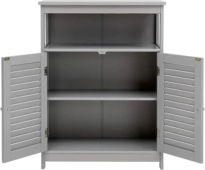 GLACER Bathroom Floor Cabinet, Wooden Storage Cabinet with Double Shutter Doors & 3-Position Adjustable Shelf, Side Storage Organizer Cabinet, 23.5 x 12 x 31.5 inches (Grey) - ModernBath