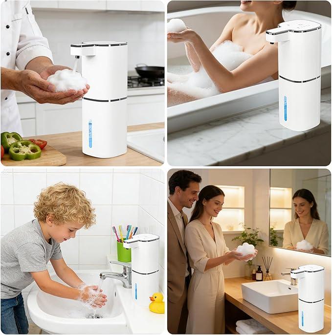 Automatic Foaming Soap Dispenser, Touchless Hand Soap Dispenser, USB Rechargeable, 4 Adjustable Levels, 14.2 oz (420 ml) Large Capacity, for Bathroom, Kitchen & School (White, Foaming) - ModernBath