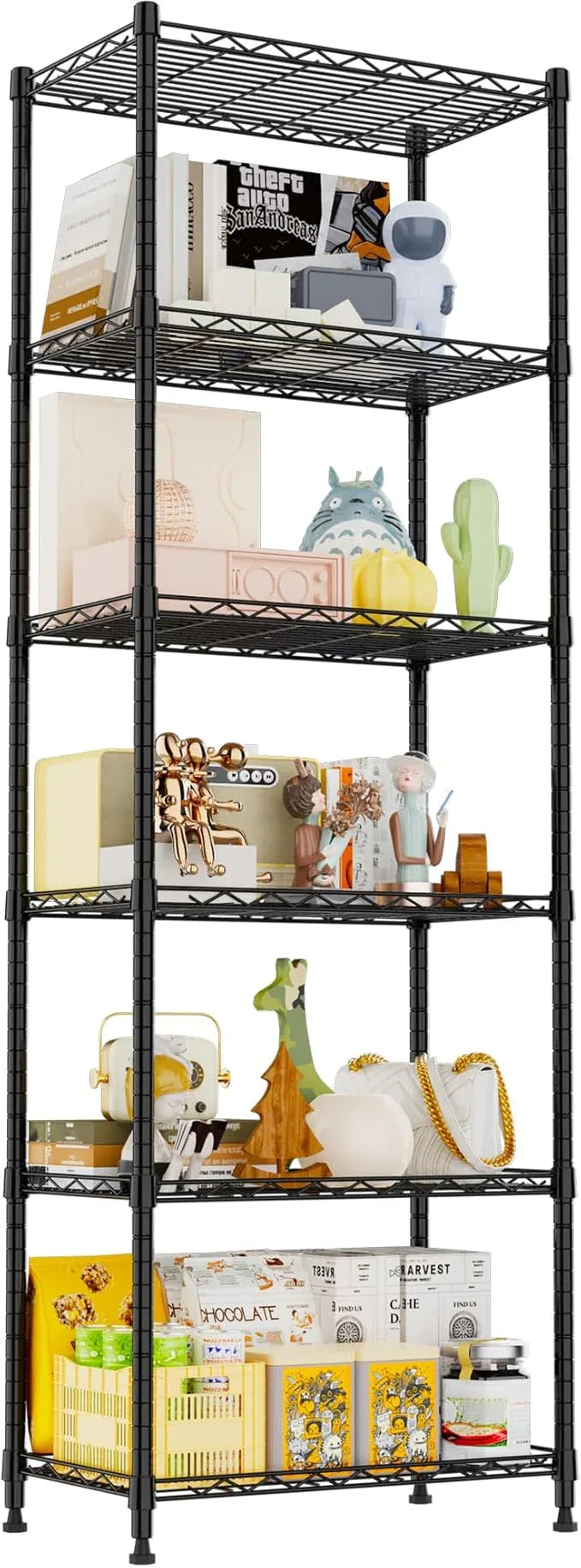 REGILLER 6 Wire Shelving Steel Storage Rack Adjustable Unit Shelves for Laundry Bathroom Kitchen Pantry Closet(Black,11.7" D x 21.4" W x 63" H) - ModernBath