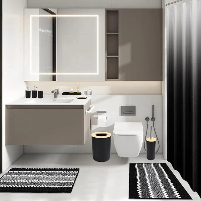 SLDIYWOW Black Bathroom Accessories Set, Bathroom Sets with Shower Curtain and Rugs for Home Decor/Housewarming - ModernBath