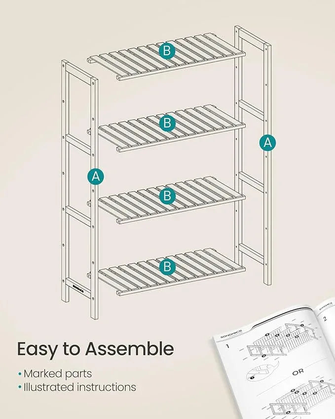 SONGMICS Bamboo Storage Shelf, 4-Tier Shelving Unit, Multifunctional, in The Entryway, Bathroom, Living Room, Balcony, Kitchen, 10.2 x 23.6 x 39.4 Inches, Light Bamboo UBCB034Y01 - ModernBath