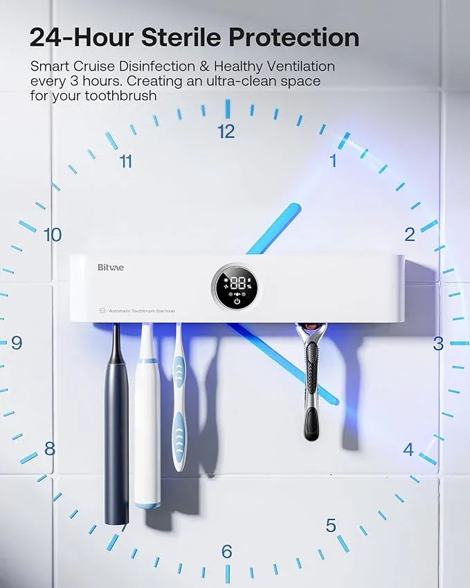 Bitvae Toothbrush Holder, Cleaning and Fast Drying, 5 Toothbrush Slots or Shaver Slot Accessories for Family, LED Smart Screen, Wall Mounted Holders for Bathrooms - ModernBath