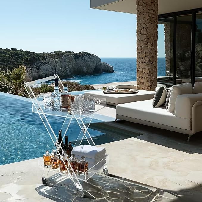 2-Tier Rolling Cart Storage Organizer, Acrylic Utility Cart with Wheels and Handle, for Kitchen, Bathroom, Balcony, Office