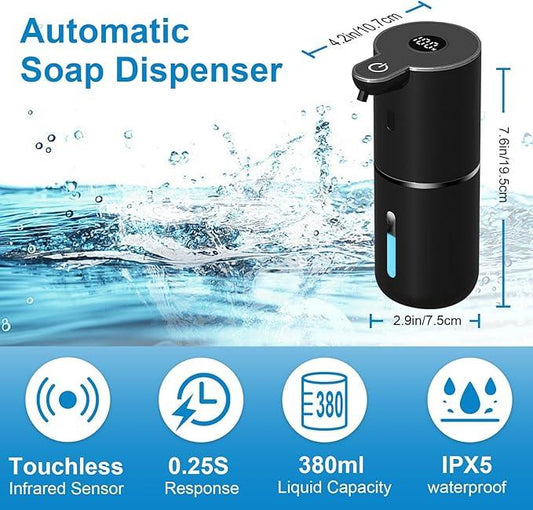 OHIFAST Automatic Foaming Soap Dispenser Touchless, USB Rechargeable Smart Hand Soap Dispenser, 6-Level Adjustable, 12.8oz/380mL, Compatible with Thick Thin Dish Soap for Bathroom Kitchen-Black - ModernBath
