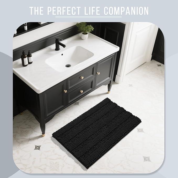 Yimobra Bathroom Rug Mat 32 x 20, Non Slip and Super Absorbent Bath Mat,Machine Washable Quick Dry,Ultra Plush Chenille Shower Rugs for Bathroom Floor Sink Tub and Shower Outside,Black - ModernBath