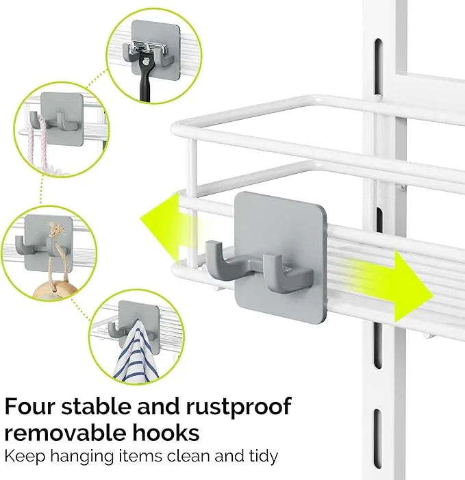 Orimade Over The Door Shower Caddy Adjustable 4 Tier White,Bathroom Hanging Organizer Shelf Rustproof with 4 Hooks,Shower Basket with Soap Holder and Suction Cup - ModernBath