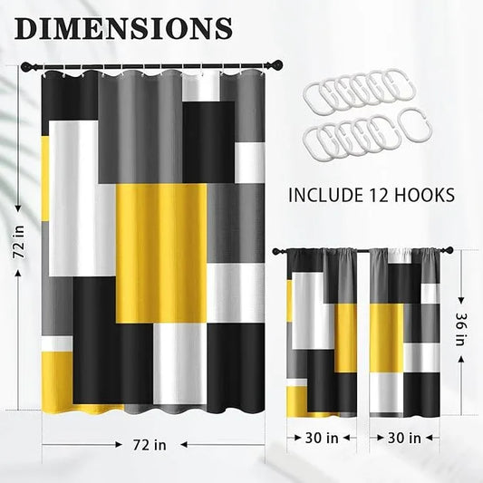 Culudea Geometric Yellow White Shower Curtain Set, Black and Gray Modern Bathroom Window Waterproof Shower Curtain Set for Bathroom Decor - ModernBath
