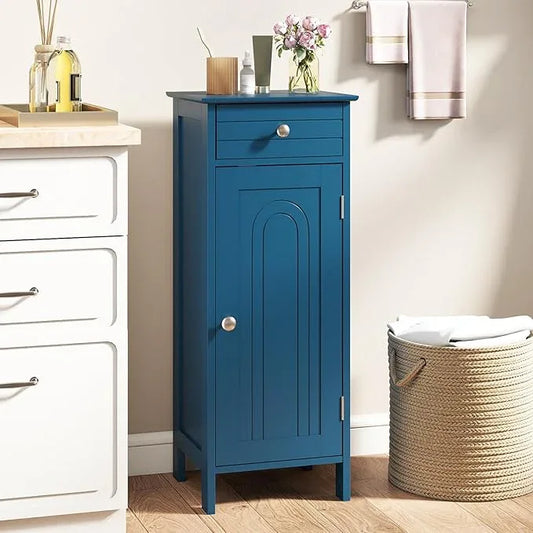 GLACER Bathroom Floor Cabinet, Multifunctional Storage Cabinet with 2 Adjustable Shelves, Space-Saving Storage Organizer, Ideal for Bathroom, Living Room, Kitchen (Blue) - ModernBath