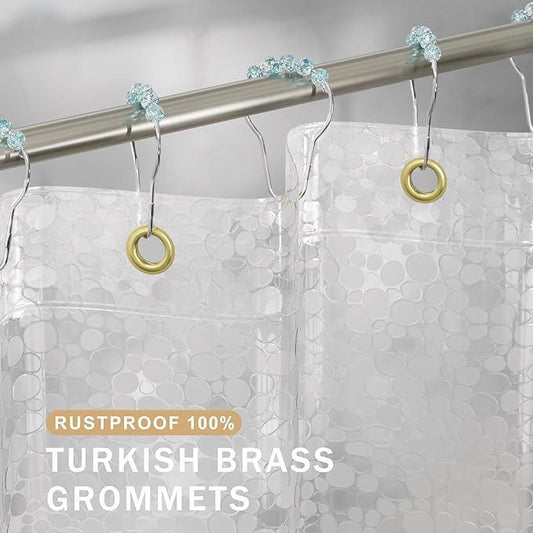 AmazerBath Heavy Duty Shower Curtain Liner, 100% EVA Clear Shower Curtain and Liner 2-in-1, 72x72 Luxury Plastic Weighted Bathroom Cobble Shower Liner, 12 Rustproof Grommets & 3 Heavyweight Stones - ModernBath