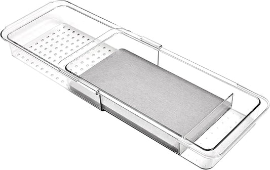 madesmart Expandable Dental Tray Drawer Organizer with Drying Stone, Clear Plastic Organizer for Toothbrush, Dental Floss, Water Flosser, Mouthwash