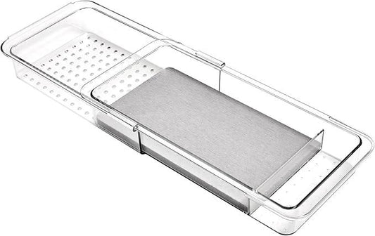 madesmart Expandable Dental Tray Drawer Organizer with Drying Stone, Clear Plastic Organizer for Toothbrush, Dental Floss, Water Flosser, Mouthwash - ModernBath