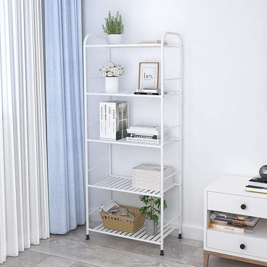 JSB 5-Tier Adjustable Shelving Unit, Heavy Duty Storage Rack Organizer Metal Corner Shelf for Kitchen Living Room Laundry Pantry Bathroom (White, 5 Tier) - ModernBath