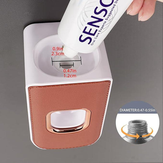 2 Slot Plastic Toothbrush Holder and Toothpaste Dispenser Wall Mounted, Automatic Toothpaste Squeezer, 2 in 1 Tooth Brush Toothpaste Organizer for Shower (Brown) - ModernBath