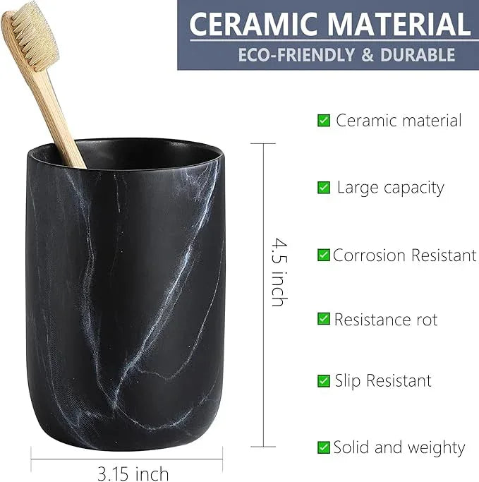 Black Marble Toothbrush Holder - Ceramic Toothbrush Holders for Bathrooms Toothbrush Toothpaste Holders Set, Black Bathroom Tumbler Cups Reusable Toothbrush Mouthwash Cup, Bathroom Counter Organizer. - ModernBath