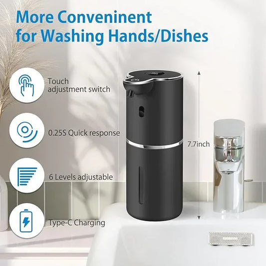 Automatic Foaming Soap Dispenser 12.8oz, Rechargeable & 6 Levels Foaming Adjustable with Digital Display, Wall Mount, Waterproof, Touchless Hand/Dish Soap Dispenser for Kitchen, Bathroom, Hotel - ModernBath