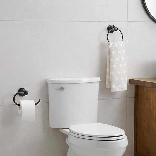 Hoimpro Oil Rubbed Bronze Towel Ring Toilet Paper Holder, Double Bathroom Hardware Set Fixtures Toilet Roll Tissue Holder, Hand Towel Bar Towel Rack Rv Accessories, Sus304 Stainless Steel, Wall Mount