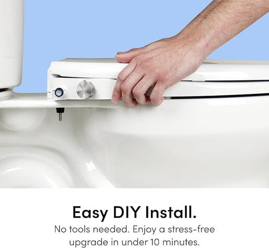 TUSHY Wave Non-Electric Bidet Toilet Seat | Sleek Round Design, Quick-Release for Easy Cleaning | DuoFlow Front & Rear Wash, Soft-Close Lid, Comfy Seat, 10-Min DIY Install, Platinum Knob