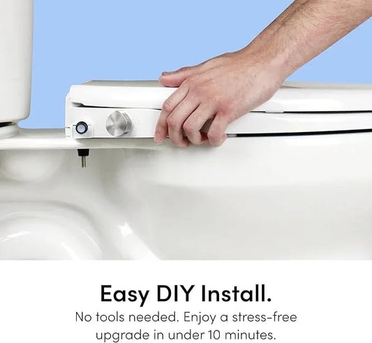 TUSHY Wave Non-Electric Bidet Toilet Seat | Sleek Round Design, Quick-Release for Easy Cleaning | DuoFlow Front & Rear Wash, Soft-Close Lid, Comfy Seat, 10-Min DIY Install, Platinum Knob - ModernBath