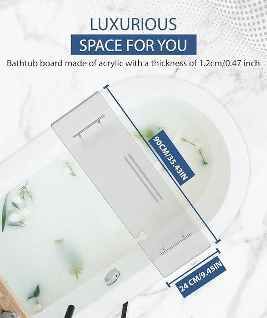 Ezcasch Acrylic Bathtub Tray Clear Bathtub Caddy Bath Tray Table for Tub Luxury Spa with Book and Wine Glass Holder Bathroom Accessories for Bathroom Decoration, Transparent 35.4inch - ModernBath