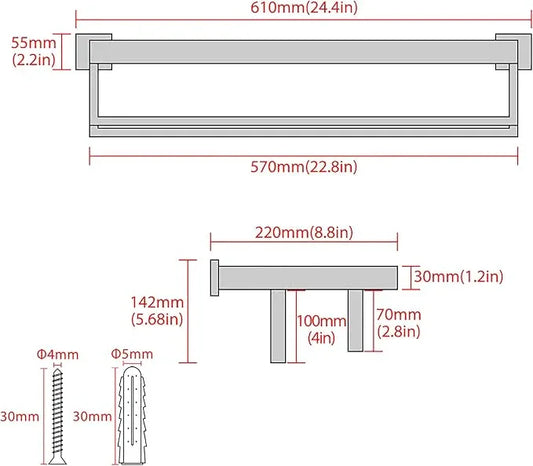 Alise Towel Rack with Double Towel Bars 24 Inch Towel Racks for Bathroom Wall Mounted,Bathroom Towel Holder Square Towel Hanger,SUS304 Stainless Steel Towel Shelf with Towel Bar,Brushed Nickel - ModernBath
