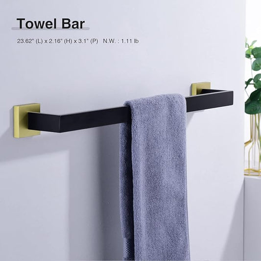 TRUSTMI Contemporary 5-Pieces Bathroom Hardware Set Stainless Steel Towel Bar Accessories Wall Mounted, Matte Black and Brushed Gold