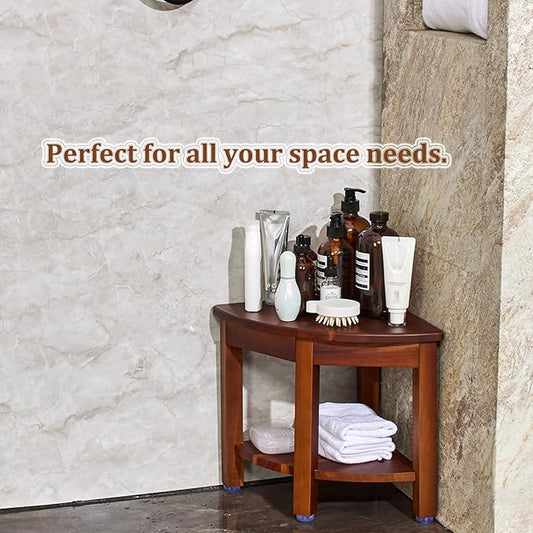 HouseJoy Corner Shower Bench with Shelf, Corner Shower Stool for Shaving Legs, Shower Foot Rest Waterproof Bathroom Bench -Bath Seat, Spa Foot Rest Shaving Stool Corner