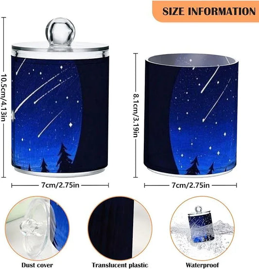 Tatenale Qtip Holder Bathroom Set Q tip Cotton Ball Swab Pad Dispenser Container Organizer Plastic Jars with Lids Storage 2Pack Meteor Pine Deep Blue - ModernBath