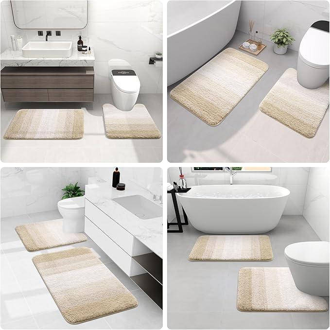 Arotive Microfiber Bathroom Rugs, Shaggy Soft and Absorbent Bath Rug, Non-Slip, Thick Plush Machine Washable Dry Bath Mats for Bathroom, Tub and Shower, 54x24, Light Beige, Rectangular - ModernBath