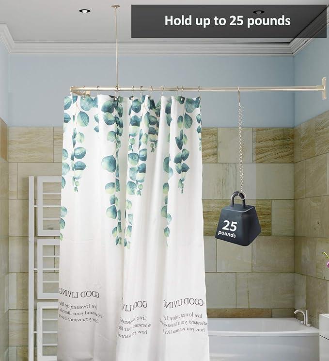 Artiwell L Shaped Shower Curtain Rod, Bathroom Bathtub Corner Shower Curtain Rod with Ceiling Support (BRUSHED NICKEL) - ModernBath