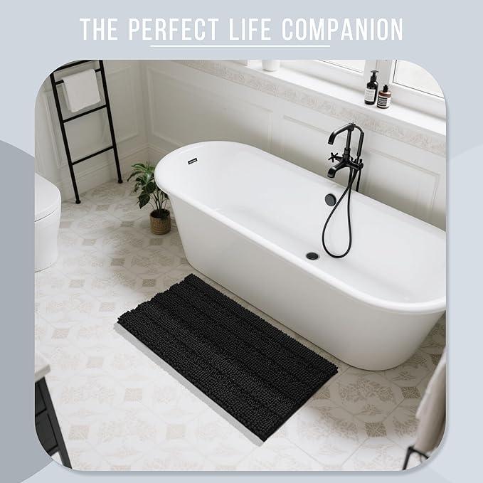 Yimobra Bathroom Rug Mat 44 x 24, Non Slip and Super Absorbent Bath Mat,Machine Washable Quick Dry,Ultra Plush Chenille Shower Rugs for Bathroom Floor Sink Tub and Shower Outside,Black - ModernBath