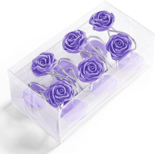 Litabel Rose Flower Shower Curtain Hooks 12PCS,Home Decorative Purple Rose Shower Curtain Hooks Metal Rustproof Cute Rose Flower Shower Hooks Rings Bathroom Shower Rods Decoration Accessories - ModernBath