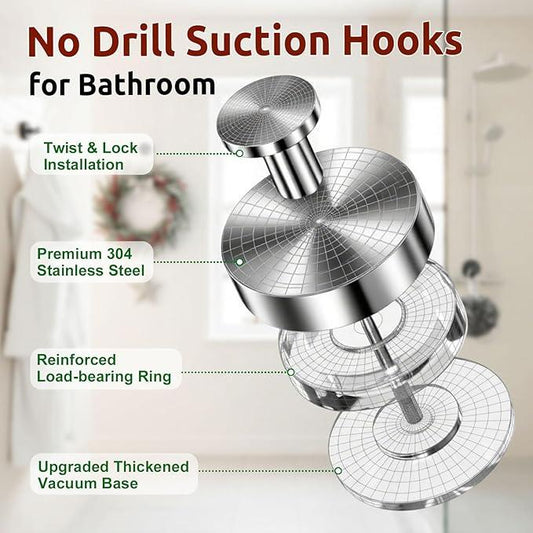 Upgraded Suction Cup Hooks for Door Wreaths, Heavy Duty Wreath Hangers for Front Door, Glass Window and Outdoor use, Strong Suction Vacuum Hook for Towels, Robes & Decorations(4 Pack, Silver) - ModernBath