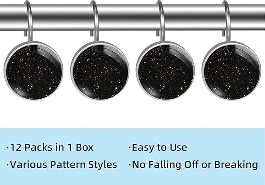 Universe Galaxy Shower Curtain Hooks Set of 12 Rustproof Metal Shower Hooks for Curtains Rods Shower Curtain Rings for Bathroom Living Room Bedroom Decor
